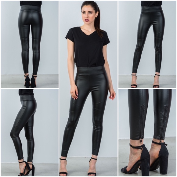 Pants - LAST 2 XS! BLACK  ZIPPER MOTO FAUX SKINNY LEGGING